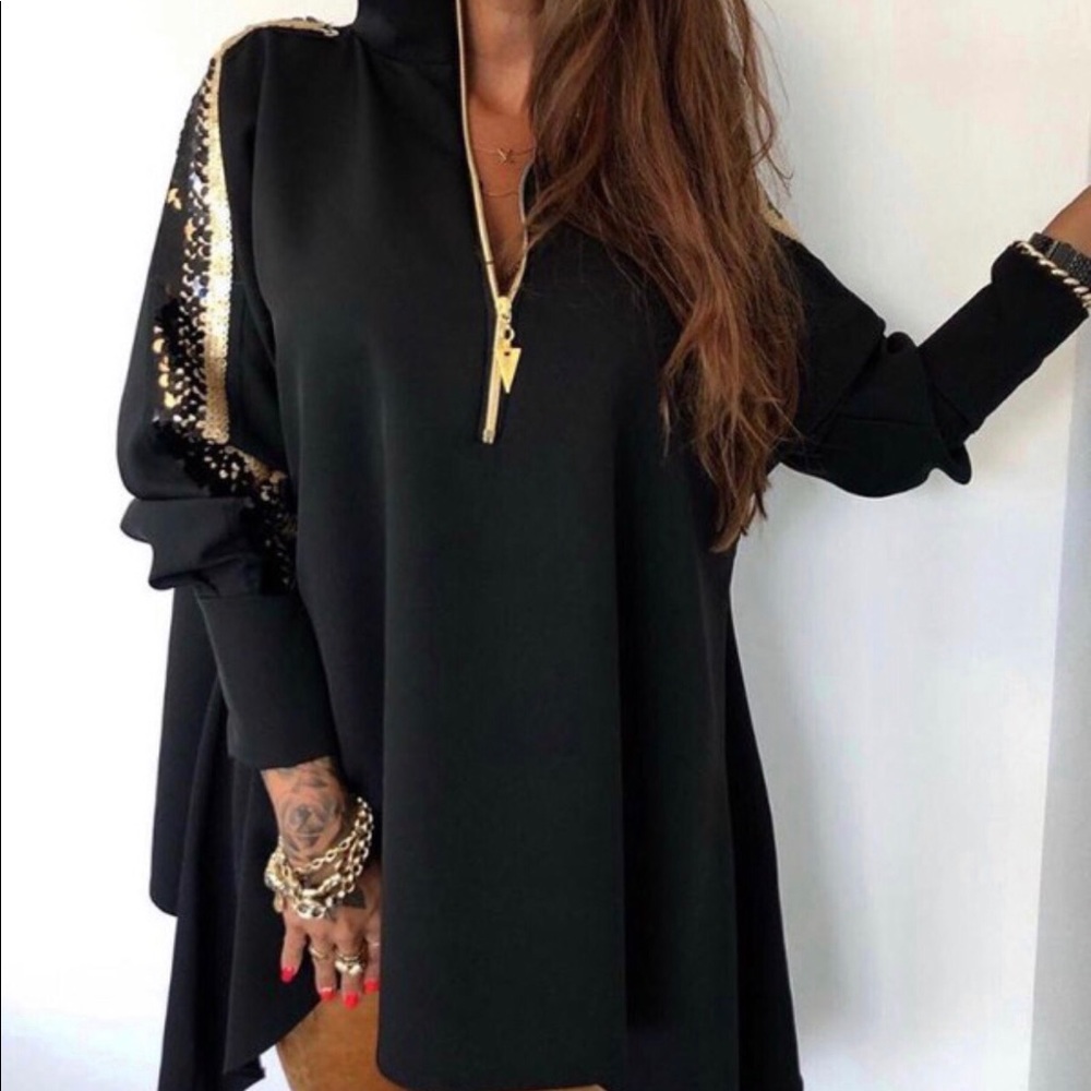 Sequins patchwork Stand zipper design blouses❣️❣️
